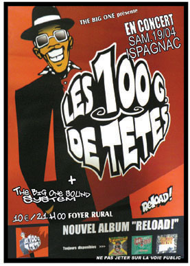 Flyer LES 100 G. DE TÊTES - Concert le samedi 19 avril 2008 à ispagnac