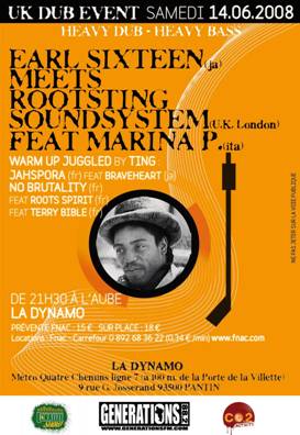 Flyer Earl Sixteen meets Rootsting - Sound system le samedi 14 juin 2008 à PANTIN