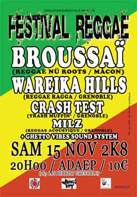 Flyer Festival Reggae - Concert le samedi 15 novembre 2008 à Grenoble