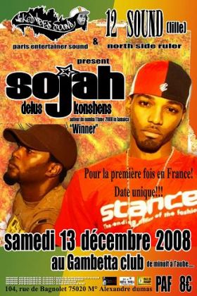 Flyer SOJAH (Konshens&Delus)+ WV+ 12sound - Sound system le 13/12/2008 à Paris