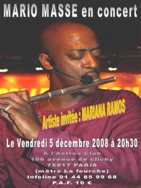 Flyer MARIO MASSE LIVE - Concert le vendredi 5 décembre 2008 à Paris