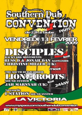 Flyer Disciples /Christine Miller/LRS - Sound system le vendredi 13 février 2009 à st jean de vedas(Montpellier)