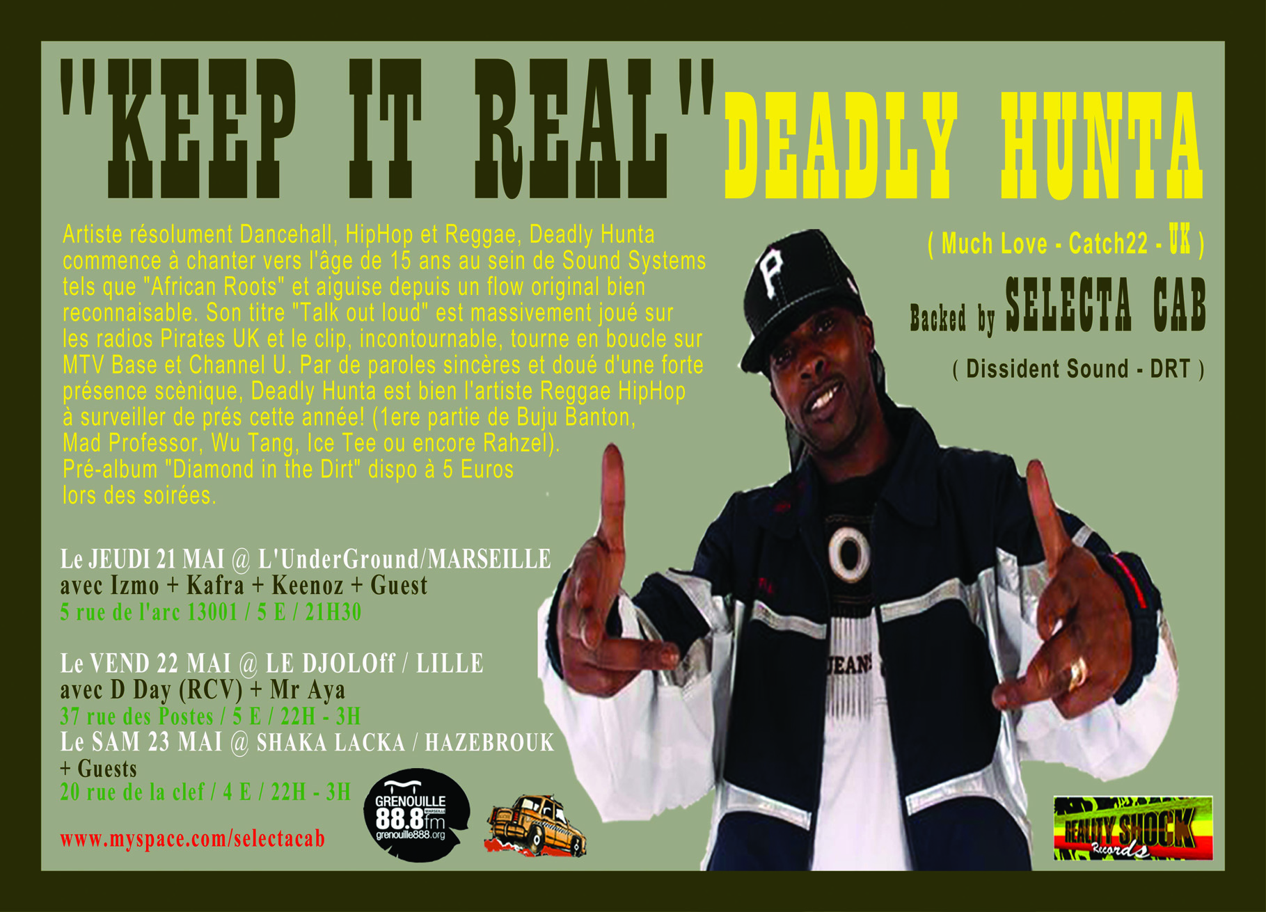 Flyer DEADLY HUNTA & SELECTA CAB - Sound system le jeudi 21 mai 2009 à Marseille