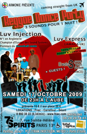 Flyer REGGAE DANCE PARTY 3SOUNDS / 1NUIT - Sound system le 17/10/2009 à PARIS