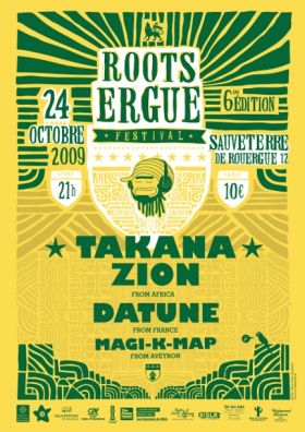 Flyer TAKANA ZION+DATUNE+MAGI-K-MAP - Festival le 10-24-2009 à SAUVETERRE DE ROUERGUE