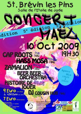 Flyer Cap Roots,Hass Mosa, Zama Lion,Beer - Concert le 10/10/2009 à St Brévin les Pins