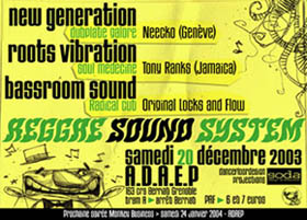 Flyer New Generation/Bassroom Sound - Sound system le samedi 20 décembre 2003 à Grenoble