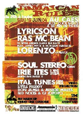 Flyer Lyricson, Ras Mac Bean, Lorenzo - Concert le 19/06/2004 à Ris Orangis
