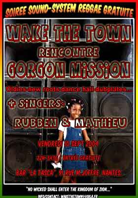 Flyer wake the town + gorgon mission+rubb - Concert le 10/09/2004 à nantes