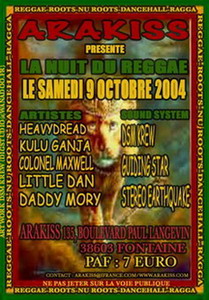 Flyer nuit reggae - Daddy Mory, kulu g... - Concert le samedi 9 octobre 2004 à Fontaine