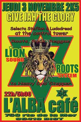 Flyer LION ROOTS SOUND in session - Sound system le 03/11/2005 à BIOT