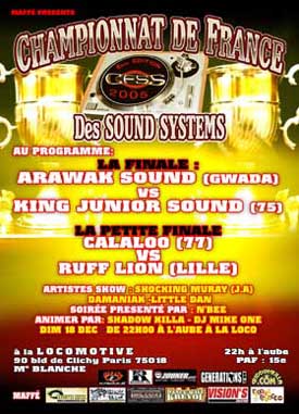 Flyer CHAMPIONNAT DE FRANCE - Sound system le dimanche 18 décembre 2005 à Paris