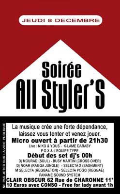 Flyer Selecta X Paname sound busy martin - Sound system le jeudi 8 décembre 2005 à Paris