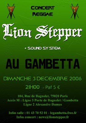 Flyer Lion Stepper - Concert le dimanche 3 décembre 2006 à Paris