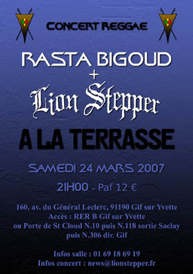 Flyer Lion Stepper + Rasta Bigoud - Concert le samedi 24 mars 2007 à Gif sur Yvette