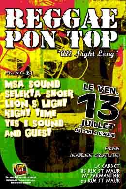 Flyer Right Time/MSA/LION'S LIGHT/SHOER - Sound system le vendredi 13 juillet 2007 à Paris